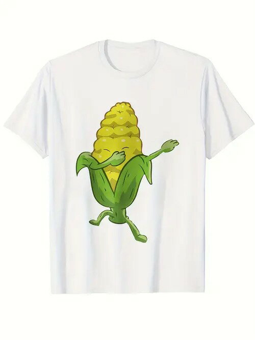 200gコットンTシャツの楽しい漫画スタイル、まるで楽しいパーティーのように踊るトウモロコシ！ヒップ..