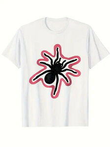 200グラムのコットンTシャツのクールな黒いクモ+ピンクのシルエット、個性爆発!ダークなパーティー、ヒップスターのファーストチョイス、ストリートで大爆発、回転率爆発!