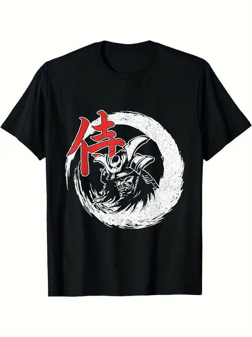 武士道のユニフォーム200gです デザイン哲学です 墨線断刀流:0.3mm極細白描武者風骨、左頬朱砂「侍」字如封解呪 負の空間の美学:広い余白で精神の道場を構築します