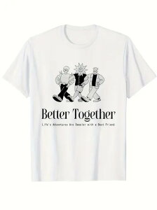 200グラム綿Tシャツ癒しの友情スタイル!文学青年・女子会必携、イラストレイアウト、癒し感満載のプルプルTシャツ!