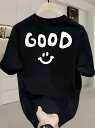 200gのブラック半袖Tシャツは、背中にホワイトの文字、その下にスマイル・フェイスのモチーフを配し、ポジティブで楽観的なムードを表現している。コットン素材は着心地がよく、通気性に優れている。