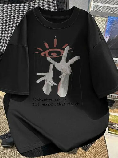200gの黒の半袖Tシャツは、上部に目と光線に似た模様、下部に文字がプリントされたジェスチャー柄。ピュアコットンを使用しているので、着心地がよく、通気性に優れています。 200gの黒の半袖Tシャツは、上部に目と光線に似た模様、下部に文字がプリントされたジェスチャー柄。ピュアコットンを使用しているので、着心地がよく、通気性に優れています。
