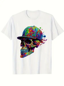 200gコットンTシャツストリートクールベア!カラフルなスカルキャップ、個性爆発、スケートボードごっこ、回転率バースト!