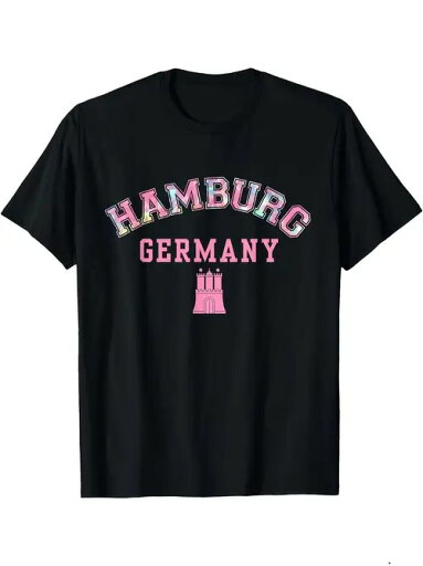 ピンクのお城がプリントされた200gの黒の半袖Tシャツ。デザインはシンプルでキュート。Tシャツはコットン製で、着心地と通気性に優れている。