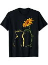 200gコットンTシャツ、ひまわりと猫、黒T+テキスト光と影の猫、癒し!ロマンティックな隠れディテール