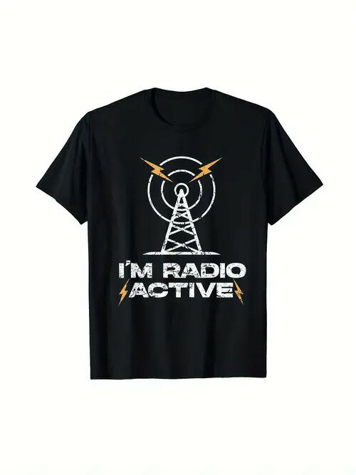 200gコットンTシャツ、電波マニアック、黒T＋信号塔、レトロクール！ラジオファンやヒップスターが着る..