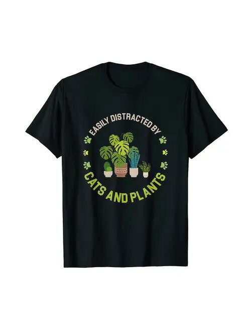 200gコットンTシャツ、猫植物気晴らし、緑+猫、癒し!花と猫と一緒に着てください!