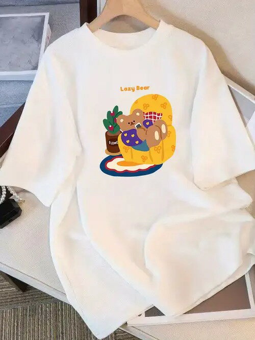 200gは文字の「Lazy Bear」を組み合わせて、風格はかわいくて、カジュアルで、丸首の半袖スタイルに属..