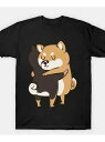 200g ブラック半袖Tシャツは、2匹の柴犬の子犬が抱き合う、暖かくキュートなスタイル。素材はコットンで、一般的なコットン素材は着心地がよく、通気性、吸汗性、肌に優しい。(4)