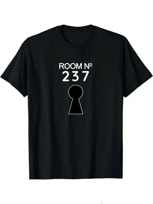 200gの黒の半袖Tシャツには、文字と鍵穴のパターンがプリントされている。半袖の素材はコットンで、着心地がよく通気性があり、ゆったりとしたサイズ感でデイリーカジュアルに着こなせる。