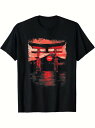 200gのブラック半袖Tシャツは、日本の有名な鳥居をモチーフに、背景には赤い太陽と富士山が描かれている。半袖の素材はコットンで、着心地がよく、通気性があり、ゆったりとしたフィット感でデイリーカジュアルに着こなせる。