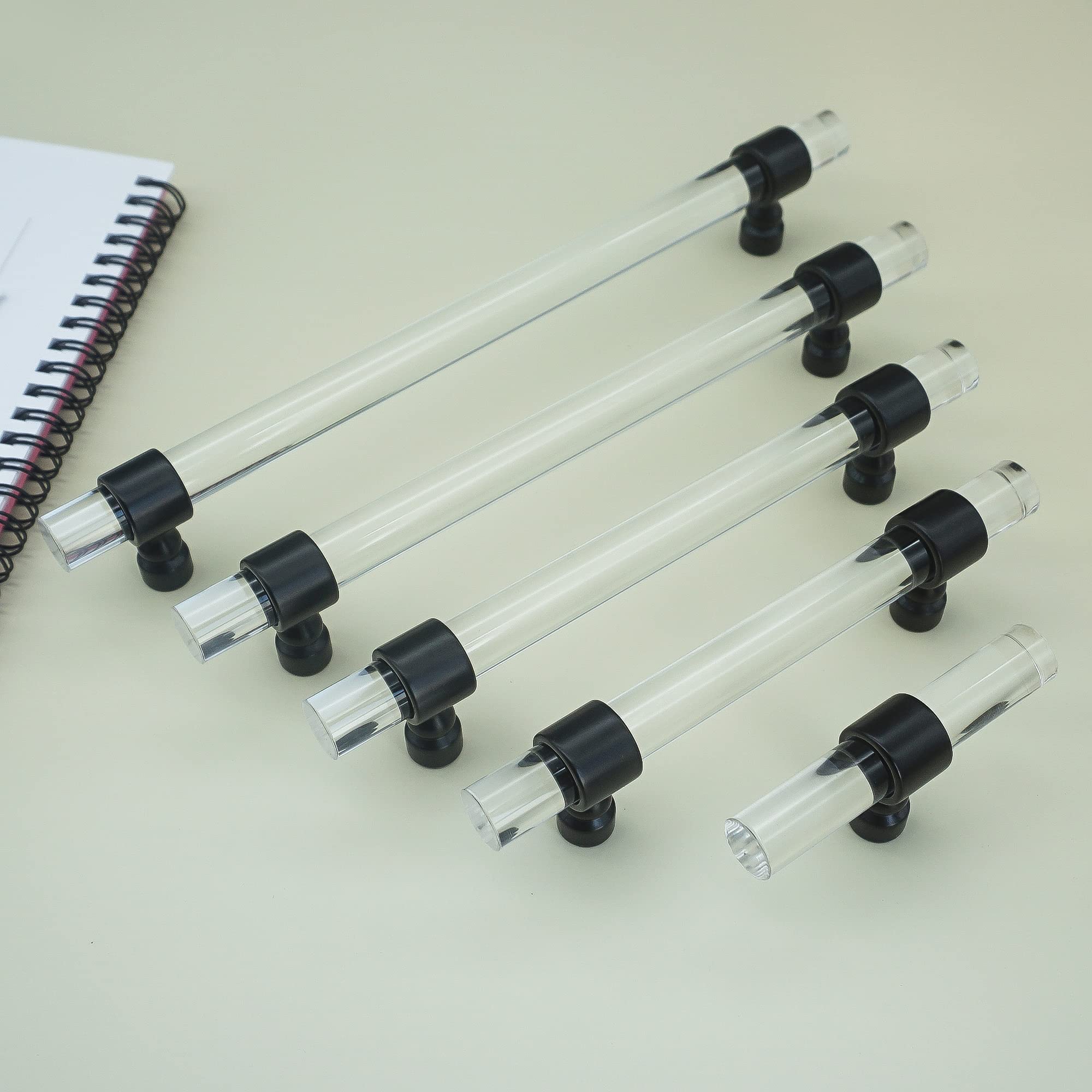 楽天エムーエムショップ10インチ（256mm） アクリル引き出しノブ つや消しブラックドレッサープルハンドル クリアルーサイトキャビネットプルハンドル キッチン/バスルーム家具ハードウェア用 （1, 10インチの穴の中心）