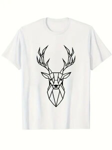 200グラム綿Tシャツミニマリスト幾何学的な鹿の頭、文学と芸術森スタイル!文学青年、自然派は必ず入る、硬派なライン、でも森を隠す、森センス全開の引っ張りっぷり