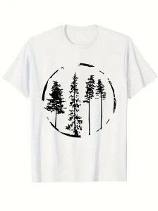 200グラム綿Tシャツ丸い森のシルエット、自然のミニマリストスタイル!ロバ、文人墨客が必ず入る、松林に囲まれた、まるで山の中のような、ミニマム感満載の引っ張りだこTシャツ。