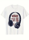 200グラム綿Tシャツレトロな音楽スタイル!音楽ファンにはたまらない、レトロパーティーに、ヘッドフォン+文字、まるで昔のFMのように、音楽DNAが動き、レトロ感満載のプルプル感!