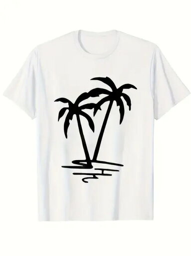 200グラムコットンTシャツミニマリストヤシの木のシルエット、島の休日スタイル!ココナッツの木+海の波、まるで島にいるような休日感満載! 200グラムコットンTシャツミニマリストヤシの木のシルエット、島の休日スタイル!ココナッツの木+海の波、まるで島にいるような休日感満載!