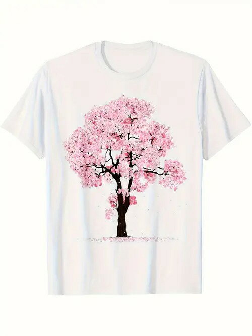 咲き誇る桜の木をモチーフにした200gホワイト半袖Tシャツ。桜は日本文化における美、はかなさ、再生を象徴し、春の訪れを連想させる。素材はコットンで、着心地がよく、通気性がよく、ゆったりとした着心地は毎日のレジャーに適している。