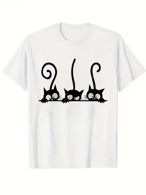 フロントには3匹の黒猫がプリントされた200gのコットンTシャツ。 大きな丸い目がキュートで、全体的に遊び心のある楽しいスタイル。