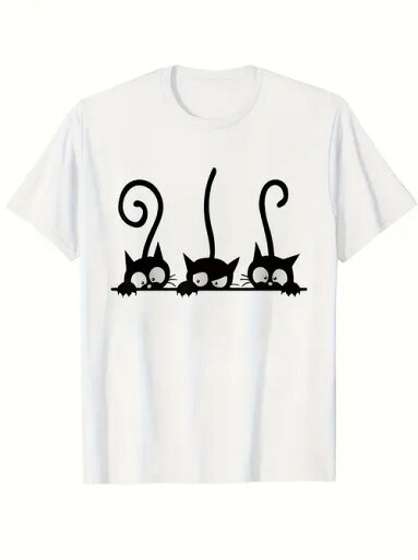 フロントには3匹の黒猫がプリントされた200gのコットンTシャツ。 大きな丸い目がキュートで、全体的に遊び心のある楽しいスタイル。 フロントには3匹の黒猫がプリントされた200gのコットンTシャツ。 大きな丸い目がキュートで、全体的に遊び心のある楽しいスタイル。