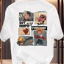 200g以降はキャラクターや車、野球用具など、様々なキャラクターが描かれています。「SUT INNPO!!」「YYFBOY」など、ダイナミックでクリエイティブな文字が目立ちます。生地は快適で通気性がある、ゆったりバージョンです。カーゴパンツを合わせます