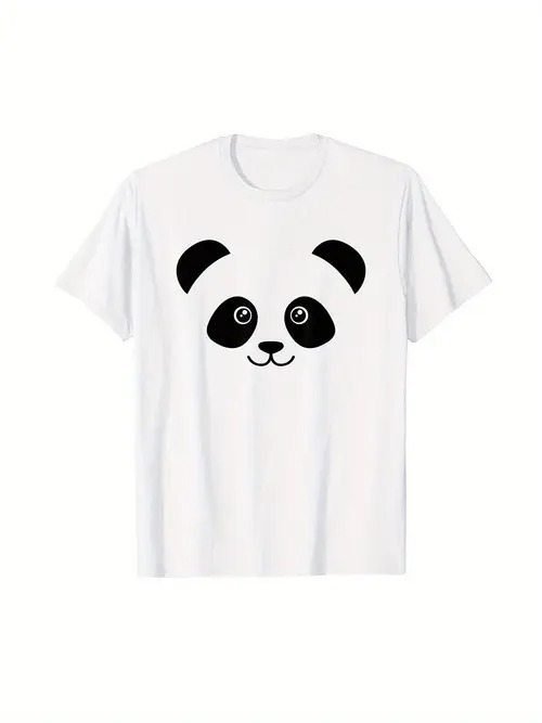 パンダのかわいらしさに勝るものはない、キュートなパンダフェイスの200gコットンTシャツ（ホワイト）！白と黒で描かれたパンダの顔がキュートなTシャツ。大人も子供も、着るとたちまちキュートで遊び心満載に！