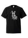 コットン200gのTシャツは、黒のTシャツに白で繊細でキュートなフレンチ・ブルドッグの柄を配し、星のパーツを点在させてファンタジー感をプラス。フレンチブルドッグのユニークなフォルムと愛らしい姿勢がたまらない。