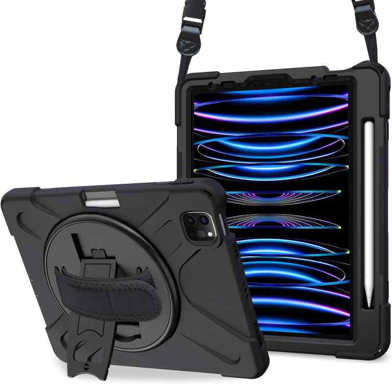 ~15 inches - ProCase iPad Pro 11 ショルダーケース 第4/3/2/1世代に適用（2022 2021 2020 2018)、 肩掛け式 ペンホルダーと手首付き 回転スタンド 耐衝撃バックカバー