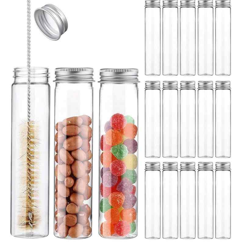 15個 試験管 プラスチック キャップ付き ブラシ付きで 110ml、32mmx140mm ビーズ用保存容器 入浴剤容器