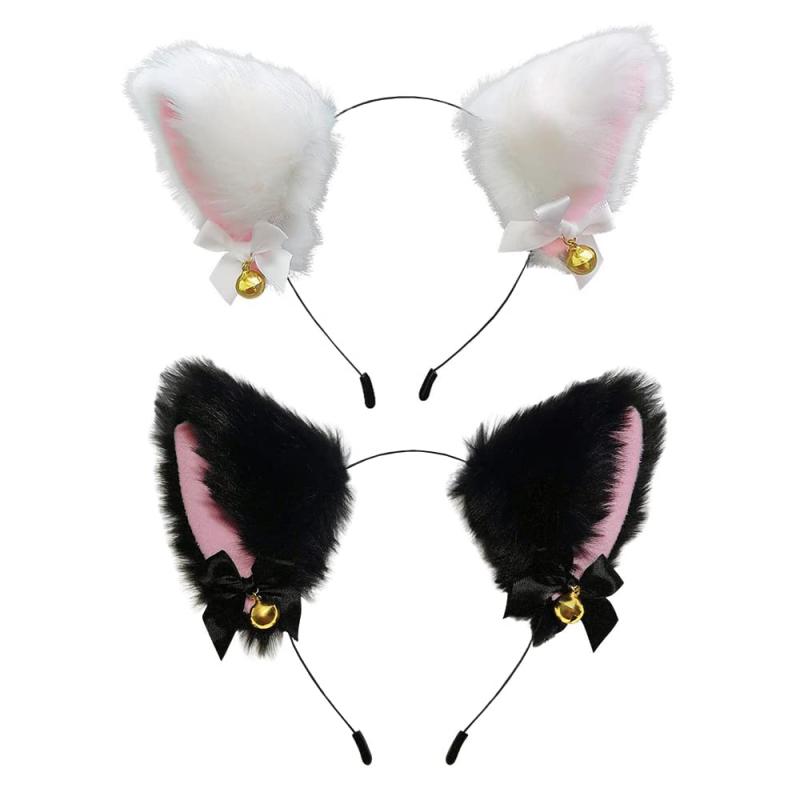 [YFFSFDC] 猫耳 カチューシャ 2色セット 鈴付き リボン付き かわいい ねこ耳 ねこみみ 黒猫 白猫 ふわ..
