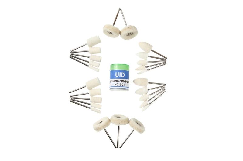UID 26個セット 羊毛フェルトバフ2.35mm軸 鏡面研磨や金属磨き仕上げ 円筒型 砲弾型 ホイール型 ポッリ..