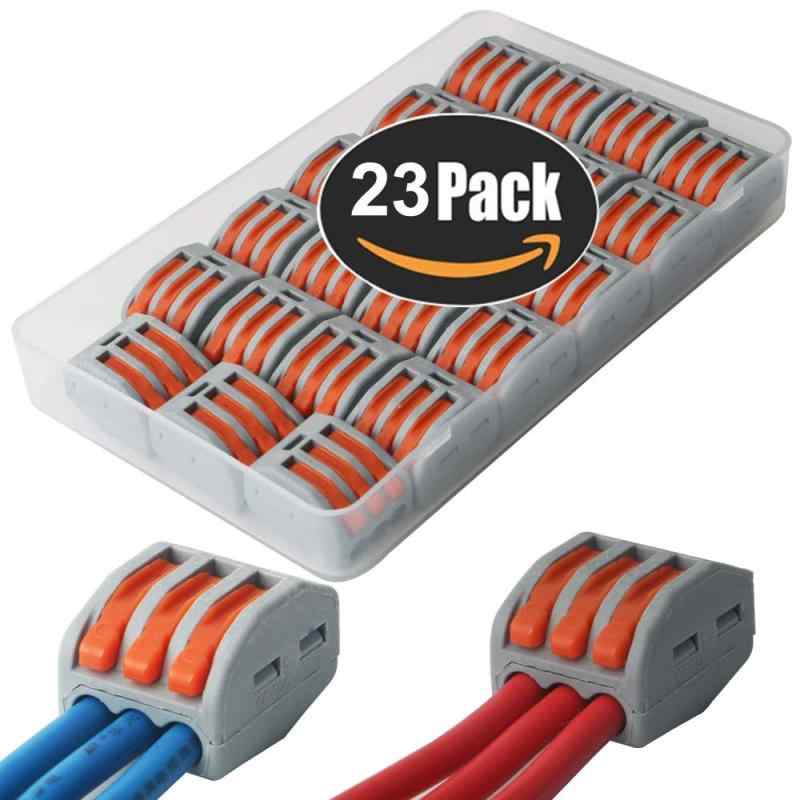 CESFONJER 23 個 コンパクトスプライスコネクタ、ワンタッチコネクターより線・単線接続可能コネクタ 3穴用 （PCT-213）使いやすい - それはツール、プラグアンドプレイ、配線作業時間を大幅に削減する必要はありません。実用的 - コネクタの電圧範囲は0.75~2.5mm2で、実用的なソリッドまたはファインストランド銅線です。最大電圧/電流 - 400V / 4KV / 2,32A寸法-21mm×17mm×14.5mmSAFE - 耐久性、耐腐食性、耐老化性、耐圧4KV、感電防止に優れた難燃性断熱材改質ナイロンPA6.6を選択してください。