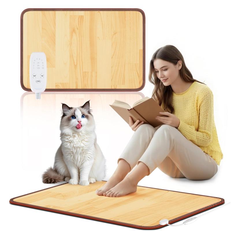 フットウォーマー 47*36cm 足温器 木目調PVCレザー表面 フットヒーター 電気マット 電気ホットマット 10段階温度調節、最高60℃、3段階タイミングオフ、 オフィス、学習室、ゲーム室 速暖、洗
