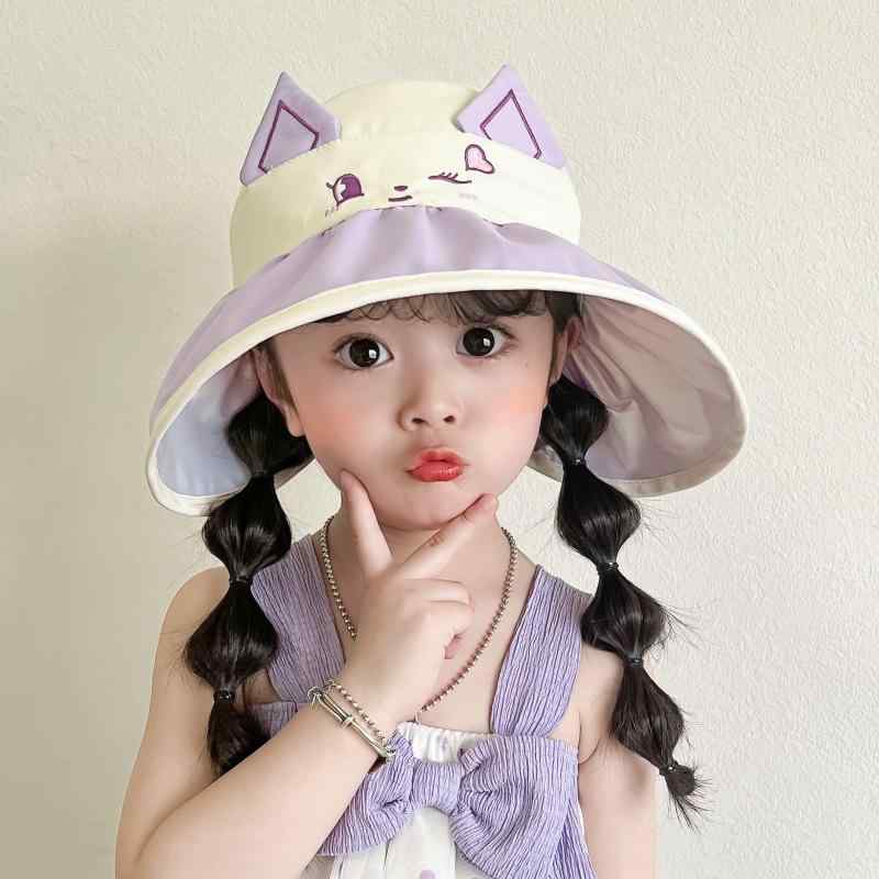 子供 帽子 男の子 女の子 ベビー かわいい 動物 柄 夏用 防晒 大帽檐 空頂 通気性 ポリエステル 綿混 遮陽 春夏 クール 軽量 かわいい熊猫 黒 かわいい小熊 米色 かわいい狐狸 紫色 かわいい小鹿 黄色 かわいい青蛙 緑 かわいい小兔 ピンク