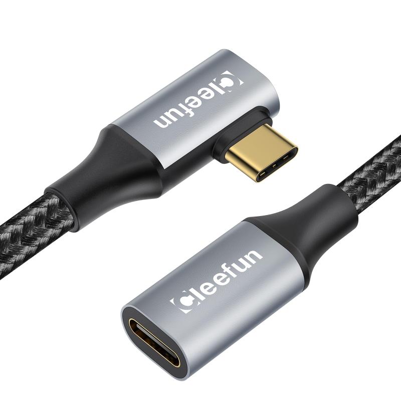 CLEEFUN USB C L字型 タイプC 延長ケーブル USB 3.1 Gen2(10Gbps) 100W/5A PD急速充電 直角 Cタイプ 高耐久ナイロン ラップトップ/タブレット/スマートホン対応