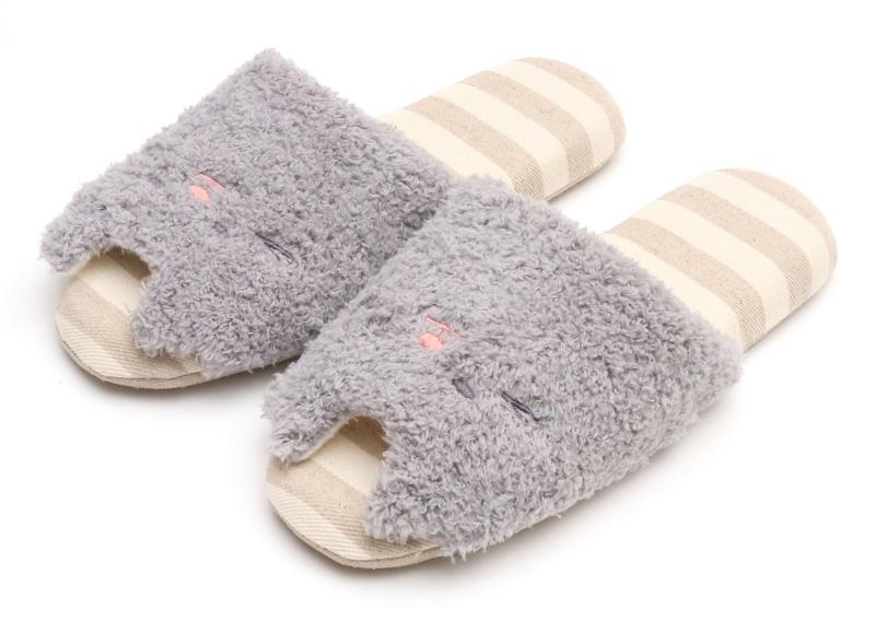 [アセット] mush Room マッシュルーム モフねこ 前開きスリッパ [かわいい 猫 ネコ もこもこ]