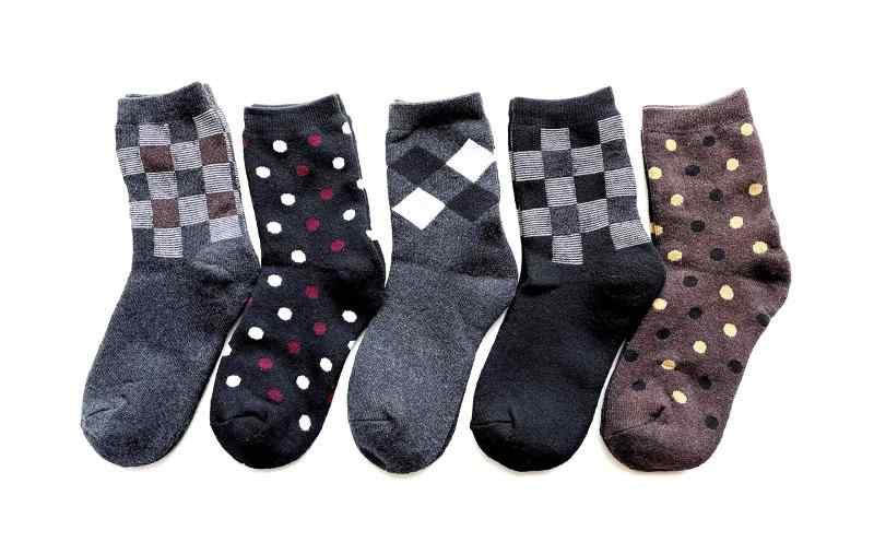 靴下 レディース あったか パイルソックス モノトーン柄 靴下 厚手 冬用 保温 防寒 お買得5足組（柄はお任せ）