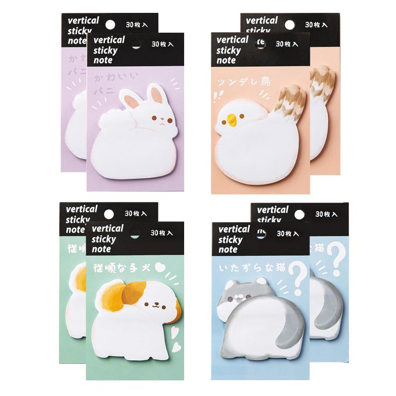 ポストイット 付箋 付箋シート メッセージシール 強粘着 4種8冊240枚 ポストイット ネコ、ウサギ、ニワトリ、イヌ 動物造形 ブックマーク メモ 文房具 勉強 仕事 かわいい8冊セットで、240枚です