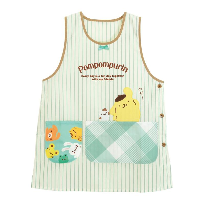 [ON NISHIKI] ポムポムプリン エプロン キャラクター 保育士 レディース アップリケ 速乾 シワになりにくい サイドボタン 横開き ポケット付き 45341(3)