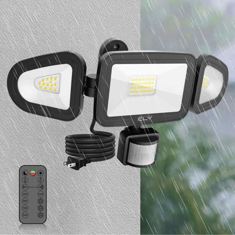 乐天商城 - CLY LEDセンサーライト 屋内/屋外使用可 人感センサー LED投光器 42W 昼白色 6500K フラッドライト リモコン操作 自動点灯/消灯 高輝度 4200ルーメン 3灯式 IP66防水仕様 省エネ 明るい 防犯ライト
