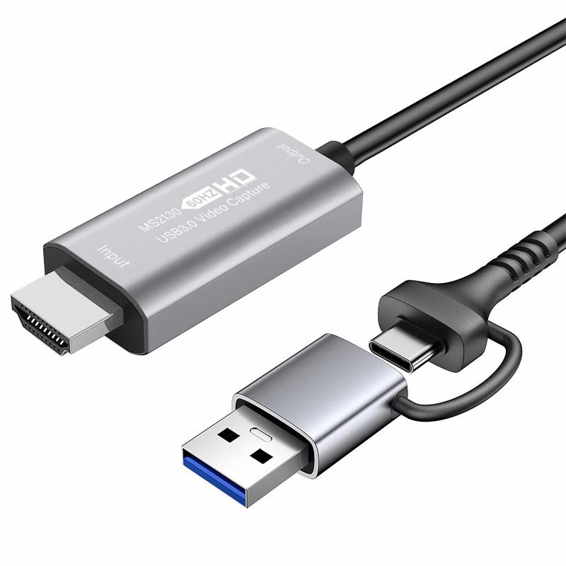 USB HDMI 비디오 캡쳐 USB3.0 4K입력 1080P@60Hz YUY2출력 USB Type A&Type C 2in1 PC게임/Switch/PS5,4/Xbox/카메라/TV의 영상을 녹화·라이브 전달용 캡쳐보
