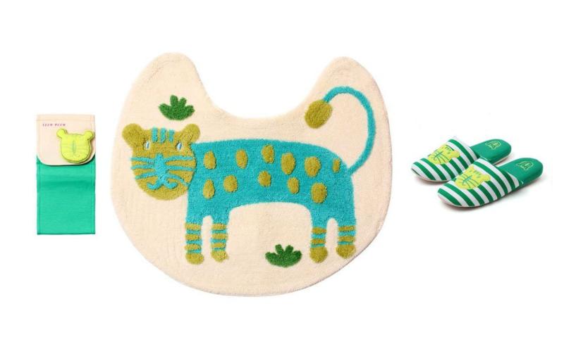 isso ecco アニマル トイレマット・ペーパーホルダーカバー・スリッパセット チーター