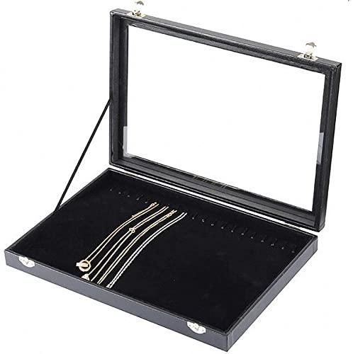 Tierneys [ティアニーズ］ジュエリー収納 ケース アクセサリー ボックス ネックレス リング ピアス ペンダント ブラック ガラス蓋 ベロア調 35cm x 24cm x 5cm