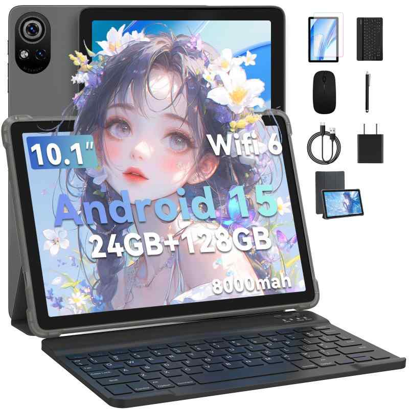 タブレット 10インチ WiFi モーデル Android15 24（6+18）GB+128GB Widevine L1 IPSディスプレイ 8000mAh キーボードセット＆ケース付き 日本語説明書付属 PRITOM プリトム グレーの商品画像