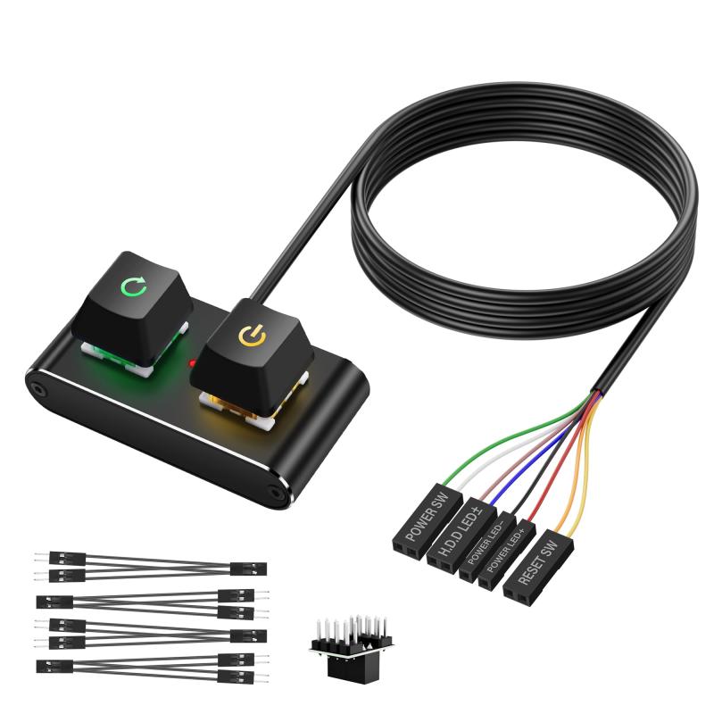 SinLoon PC電源ボタン 外部 延伸 スイッチ ケーブル RGBLED/HDDアクティビティランプ付き 金属ケース 2m リセットボタン マザーボード用 DIY PC組み立て オンボタン