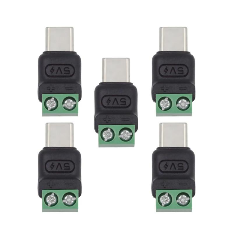 Xiwai 5個/セット USBアダプター 2ピン端子出力 急速充電 DIY OEM修理 はんだ付け不要コネクタ DC 5V USB2.0電源