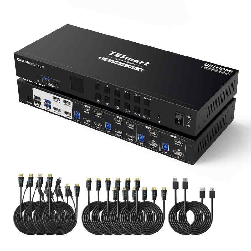 TESmart USB3.0 4入力 KVMスイッチ HDMI+DisplayPort 4モニター KVM切替器