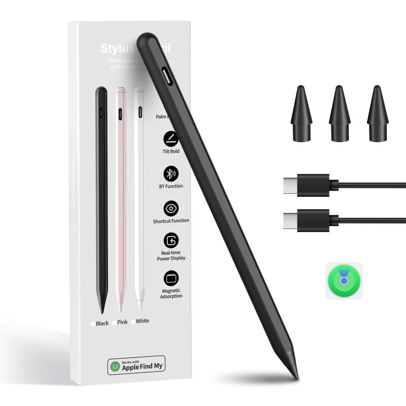 iPad用タッチペン Find My「探す」機能搭載 アップルペンシル マグネット吸着 Apple Pencil代替品 スタイラスペン Type-C急速充電 2018年～2025年のiPad対応 傾き検知/磁気吸着/バッテリー残量表示 充