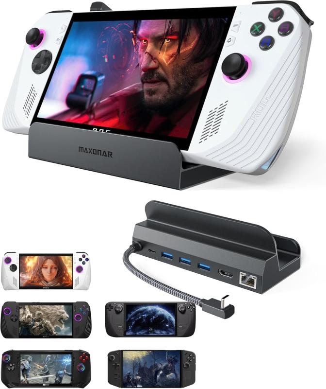 Maxonar 6-in-1 ドッキングステーション ROG Ally X/Steam Deck OLED/Legion Go/MSI Claw対応HDMI 2.1 4K@120Hz USB-A 3.0×3ポート 1000Mbpsイーサネット 100W