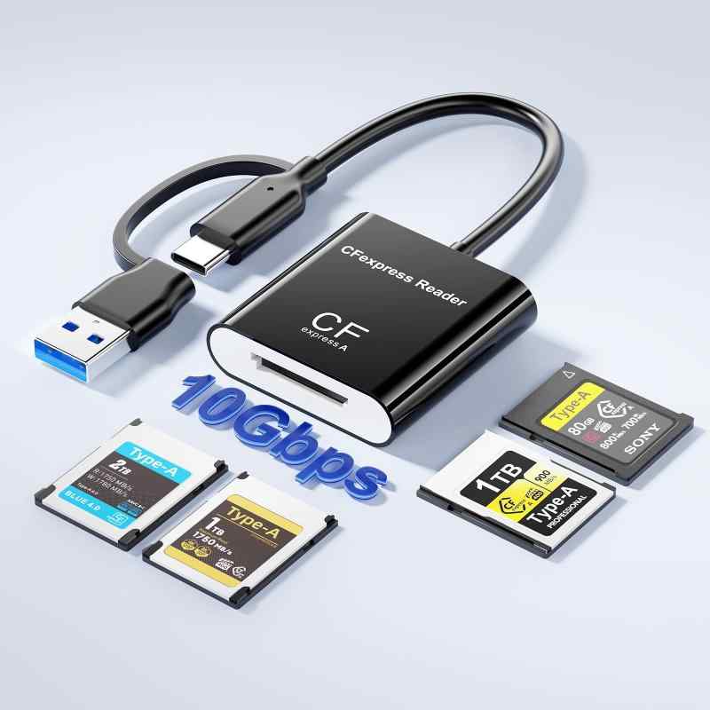 CFexpress タイプA カードリーダー USB 3.2 (Gen 2) 10Gbps USB-C & USB-A 2-in-1 Type A CFexpress アダプタ Windows/Mac/Linux/Android対応