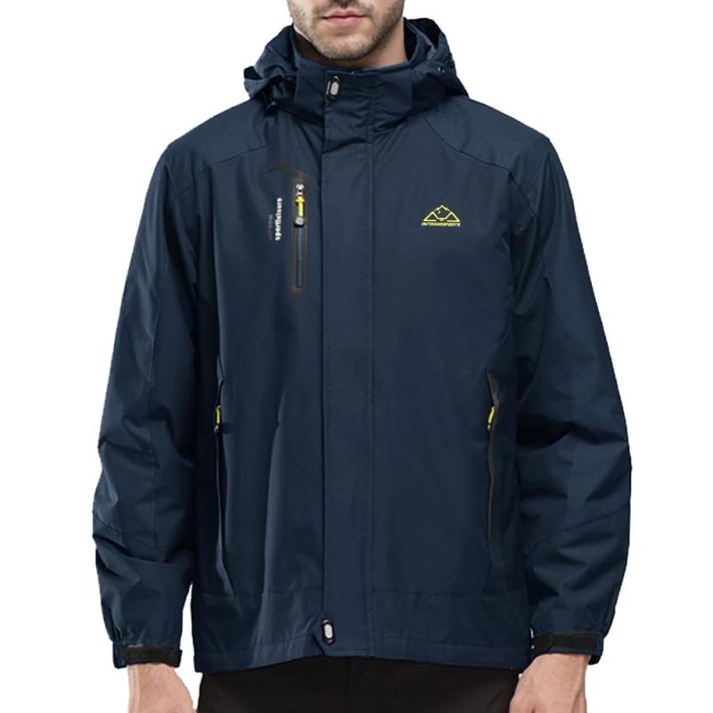 [YSENTO] Men's Mountaineering Wear Windproof Jacket Stand Collar Jacket Water-repellent Breathable Outerwear Walking Hiking Trekking Wear Detachable Hood Outdoor Bike Camping